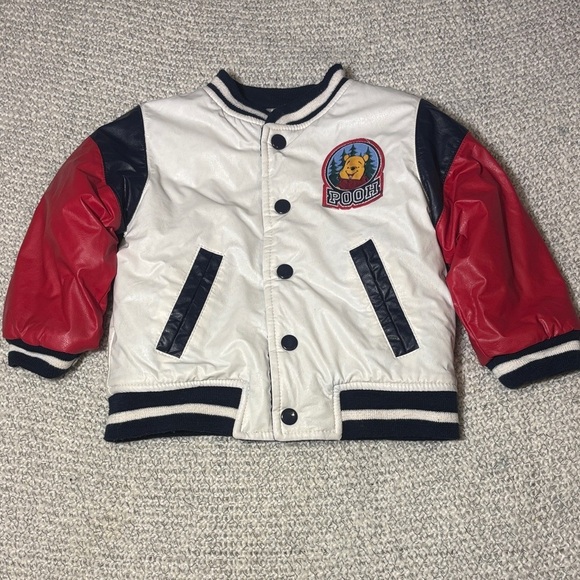 Disney Other - Disney Kids White Bomber Jacket Winnie the Pooh with Red Sleeves and Navy Trim
